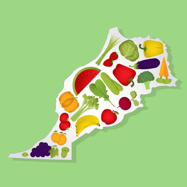 Mapa de Marruecos con frutas — Vector de stock