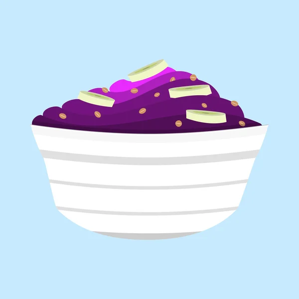 Crema de acai con rodajas de plátano — Vector de stock