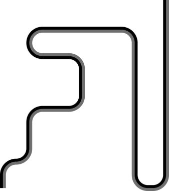 İki renkli çizgi düzensiz bir kare düzenleme takip eder. Dönüşümlü kıvrımlı hareketler ve geometrik kesişmeler.