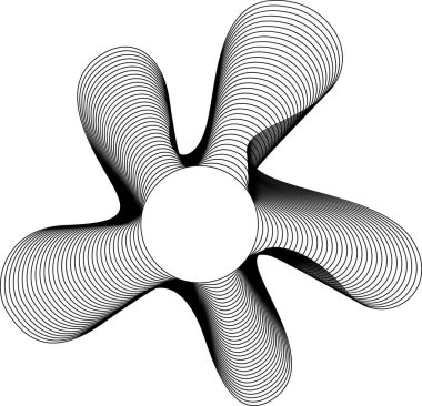 Katmanlı çizgileri ve çoklu lobları olan yuvarlak merkezli tasarım bir dallanma ve akan bir yapı oluşturuyor..