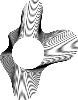 Yuvarlak merkezi bir alandan ve kayan kıvrımlı katmanlarla akan sıvıyı andıran dış hatlardan oluşan tasarım.