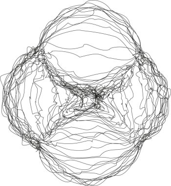Yırtık, pürüzlü kenarları olan dairesel bir dizayn. Kaotik ama düzenli bir görünüm yaratıyor..