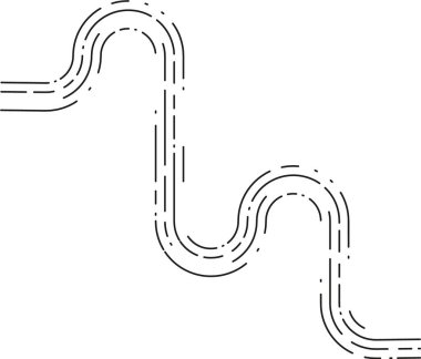 Element, aralıklı parlayan segmentler ve hafifçe kayan dalgalı bir çevre tarafından şekillendirilmiş kesik işaretli bir akış rotası sunar..