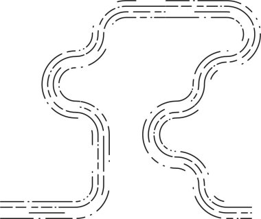 Element çoklu kesikli segmentlerden inşa edilmiş çok parçalı bir eğri yolu gösterir ve düzensiz dalga benzeri bir akış yaratır.