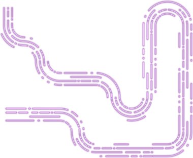 Parlayan neon vuruşları kayan eğriler ve akan bir yörüngeyle düzensiz bir hareket çizgisi oluşturur.