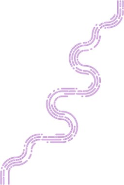 Adım adım neon çizgileri eşit aralıklarla parlayan eğrilerle düzensiz bir rota çizer.