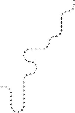 Zigzag noktalı ok keskin açılar oluşturan sivri bir iz üretiyor..