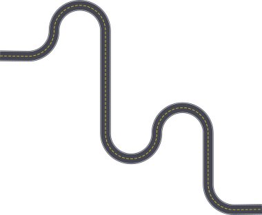 Üst görünüm karayolu grafiği kare dalga segmentleri ve hizalı şerit çizgilerinden oluşan bir labirent yapısını gösterir.