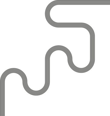 Çizgili yol, dalga akışı ve sürekli eğrilik ile zigzag hareketi oluşturarak dokulu bir görsel yapı oluşturuyor..