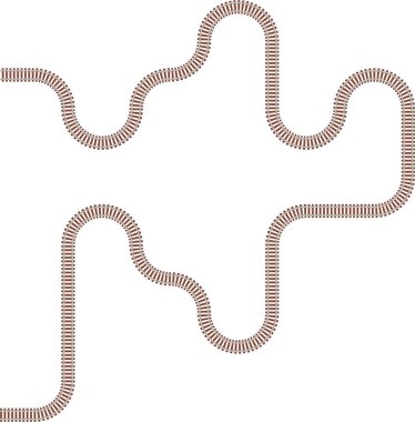 Tren yolu labirenti birleştiren zigzag yönü dalga eğriliği akışıyla değişir.