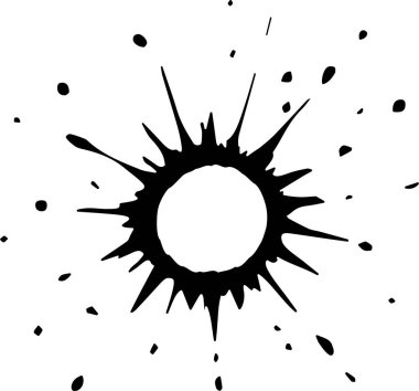 Keskin kenarları ve dairesel boş bir merkezi olan patlama şeklinde mürekkep izi..