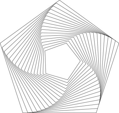 Dönerek dışa doğru yayılan beşgen bir çerçeve içinde düzenlenmiş spiral geometri.