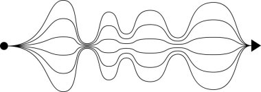 Simetrik dalgalar dengeli salınan çizgilerle tekrarlayan bir şablon oluşturuyor.