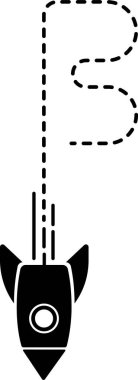 Kesik çizgi izi olan bir roket simgesi B şeklinde bir eğri oluşturur.