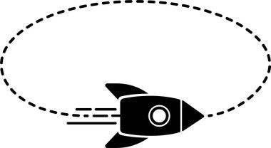 Çizgili çizgili bir roket ikonu oval dairesel bir şekil oluşturuyor..