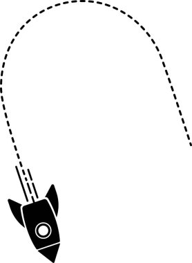 Kesik çizgili bir roket ikonu yuvarlak bir şekil oluşturuyor..