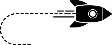 Kesikli çizgi izi olan bir roketin simgesi fırlatma rotasını gösterir.