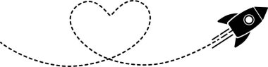 Kırpılmış çizgi izi olan bir roket simgesi bir döngü ile kalp şekli oluşturur.
