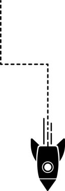 Düz bir köşe oluşturan çizgili çizgili bir roket simgesi.