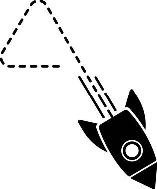 Kesik çizgi izi olan bir roket simgesi yuvarlak köşeli bir üçgen oluşturur.