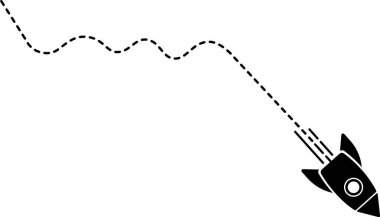 Dalgalı şekiller oluşturan kesik çizgili bir roketin kalkış simgesi..