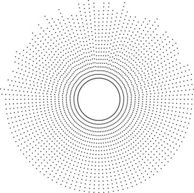 Merkezinde dairesel boşluk olan düzensiz noktalı ışınlar içeren yarım daire dokusu, grunge soyut bir tasarım oluşturur.