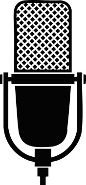 Dikey duruşu ve dairesel kafası olan sabitlenmiş mikrofon silueti.