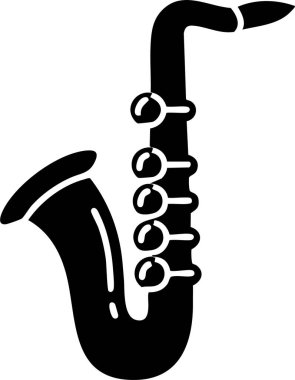 Kıvrımlı boruları, kamış ağızlığı ve çan açıcısı olan saksafon silueti..