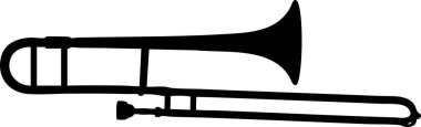 Trombone silhouette with straight tubing, long slide, and wide bell flare.