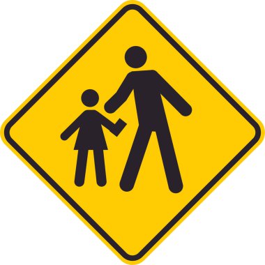 Sürücülere okul bölgesine girdiklerini bildiren sarı eşkenar dörtgen trafik işareti.