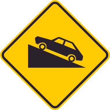 Sürücüleri dik yokuş yukarı tırmanmaktan haberdar eden sarı eşkenar dörtgen trafik işareti.