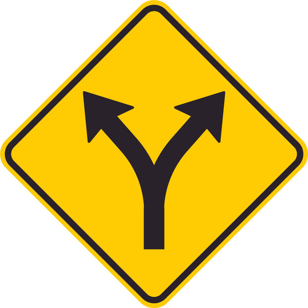 Alerts drivers of an upcoming road bifurcation.