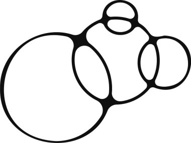 Yuvarlak ve soyut bir şekille birbirine bağlı dört sabun baloncuğunun grafiksel ana hatları.