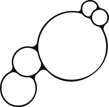 Çeşitli boyutlarda sabun köpükleri soyut ve birleştirilmiş şekillerde gruplandırılmış..