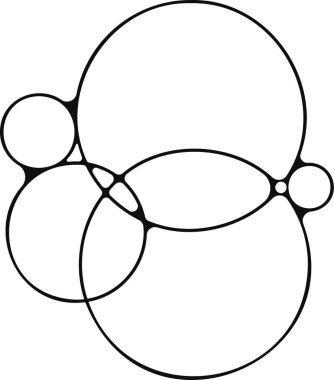 Beş sabun köpüğü gruplandırılmış, birleştirilmiş şekillerde dizilmiş..