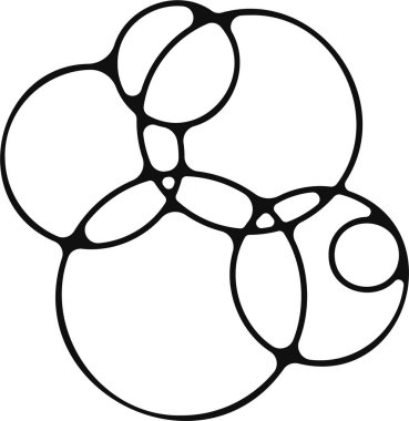 Çeşitli boyutlarda sabun köpükleri grubu, soyut bir düzende birleşti.