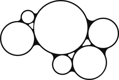 Altı sabun kabarcığı dairesel, birleştirilmiş ana hatlar oluşturuyor..