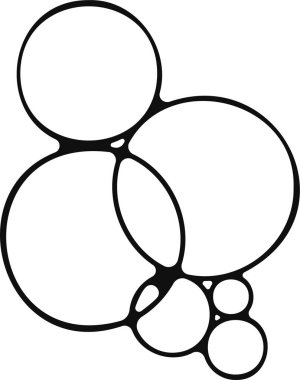 Soyut bir düzende gruplandırılmış altı sabun baloncuğu koleksiyonu.