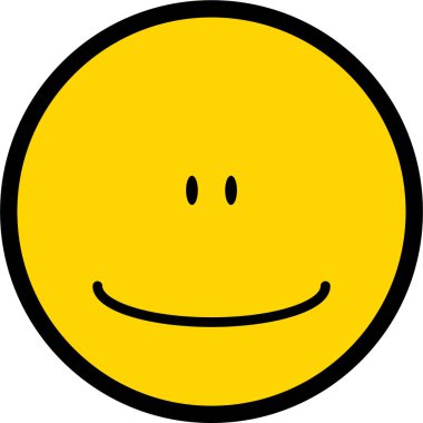 Siyah bir darbeyle sarı dairesel bir yüz, geniş bir animasyon tarzı gülümseme ve etkileyici yuvarlak gözler..