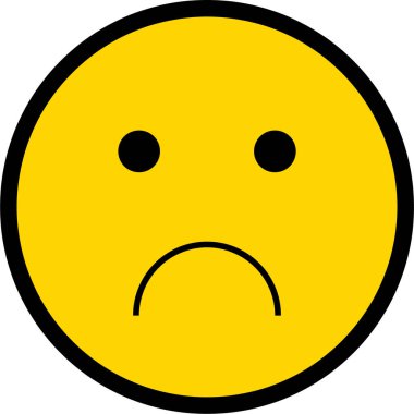 Siyah çizgili sarı yuvarlak bir yüz, üzgün bir yüz, aşağı eğimli gözler ve kavisli bir kaş çatma..