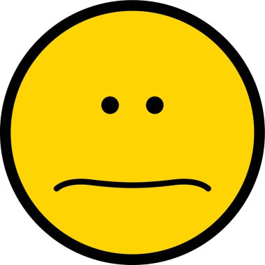 Siyah çizgili sarı dairesel ifade, hayal kırıklığına uğramış bir ruh hali ve hafif kaş çatma ve kaşlarını çatma..