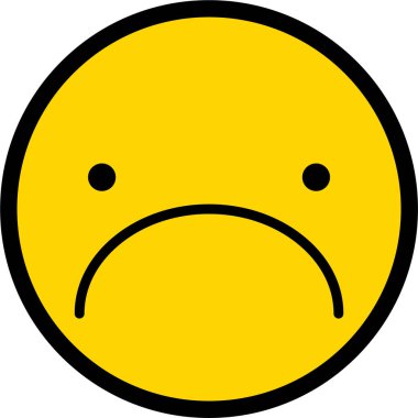 Siyah çizgili sarı dairesel yüz, huysuz ve etkilenmemiş çizgi film tarzı bir ifade gösteriyor..