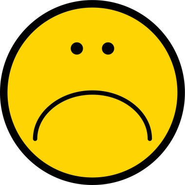 Siyah bir darbe ile sarı dairesel yüz, bir gülümseme ile huysuz özelliklerin birleşimi.