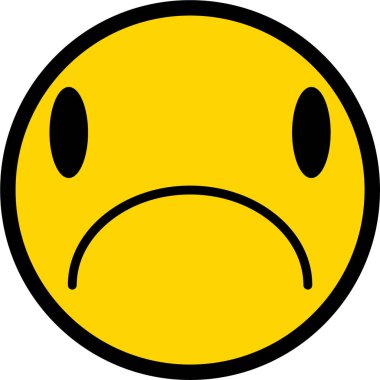 Siyah çizgili sarı dairesel yüz, alaycı huysuz bir gülümseme sergiliyor.