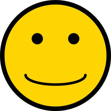 Siyah hatlı sarı dairesel yüz, minimalist bir çizgi-sanat tebessümü içeriyor..