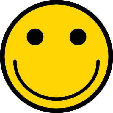 Siyah çizgili sarı yuvarlak bir yüz, minimalist bir tarzda tasarlanmış ve gülümseyen bir ifade..