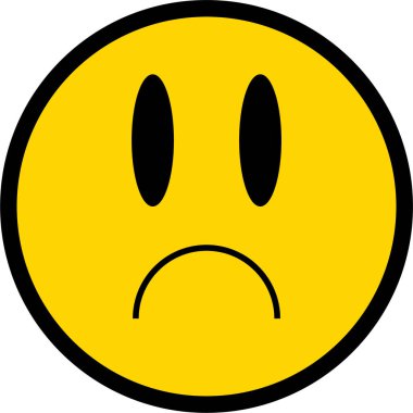 Siyah çizgili sarı dairesel yüz, hüzünlü bir ifade, büyük, ağlayan gözler..