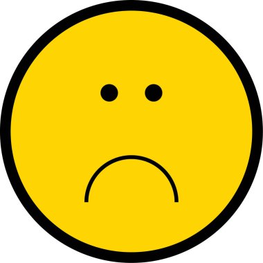 Siyah çizgili sarı yuvarlak bir yüz, üzgün bir emoji tarzı çizilmiş yüzü var..