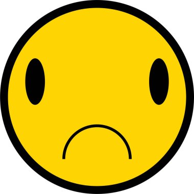 Siyah bir felçli sarı dairesel yüz, karikatür tarzı üzgün bir ifade var..