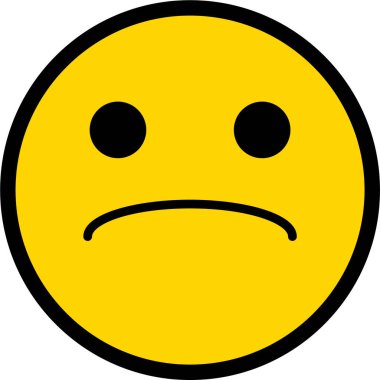 Siyah çizgili sarı dairesel yüz, genel mutsuz bir görünüm sergiliyor..
